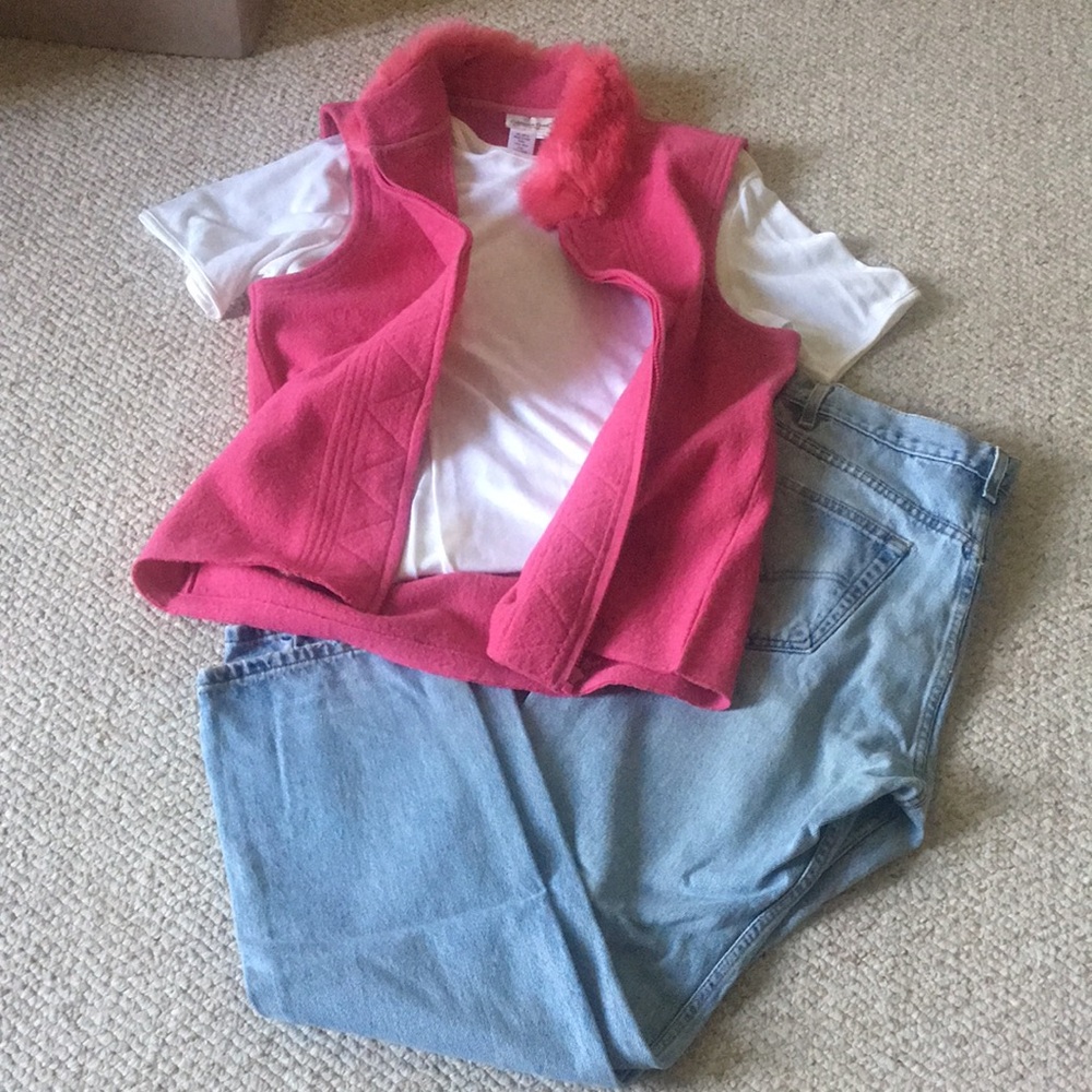 Hot Pink Fleece Vest with Faux Fur Trim ‘Coldwater Creek’💖